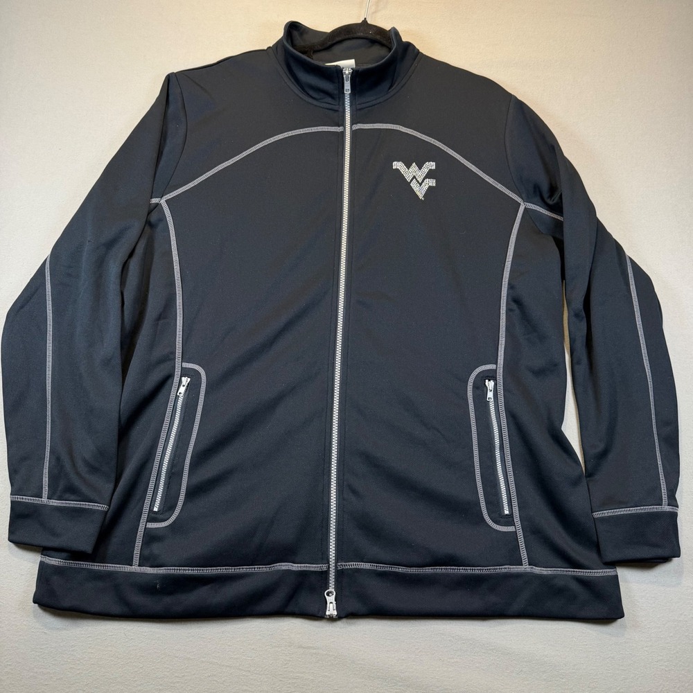 WVU West Virginia Mountaineers Track Jacket Women XXXL Black Rhinestone Full Zip